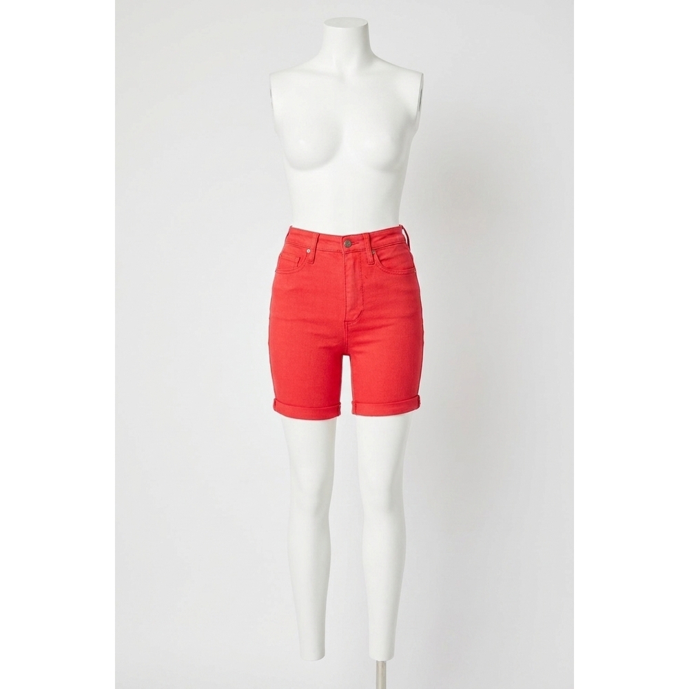 NEW JUDY BLUE high waist tummy control bermuda shorts in red